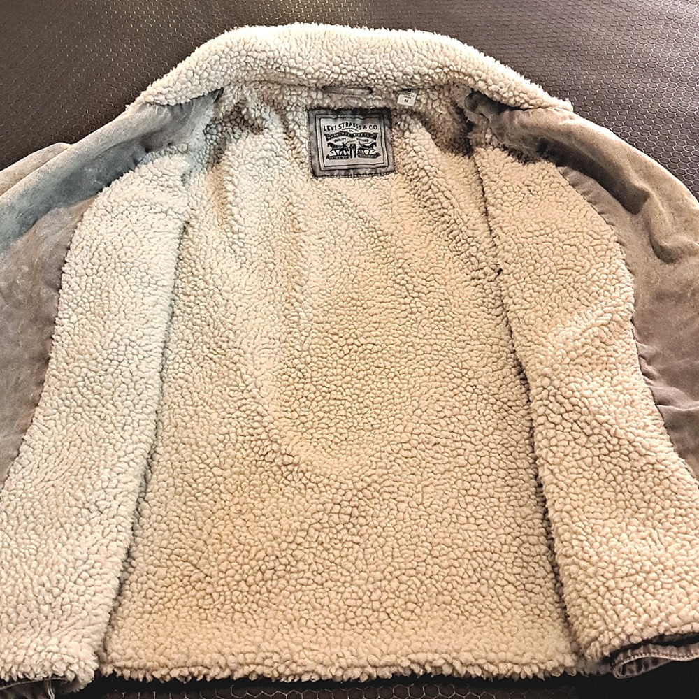 Levi's Washed Grey Denim-Sherpa Fall/Winter Biker Jacket/Coat Size M - Picture 13 of 15